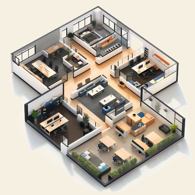 3D office floorplan rendering